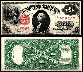 США 1 доллар 1917 высадка Колумба, Джордж Вашингтон Pick 187 Fr. 39 бумага 451-1183-1