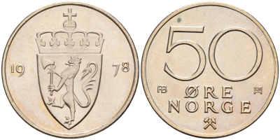 Норвегия 50 эре 1978 Улаф V (1957-1991) KM 418 медно-никель UNC 4582-732