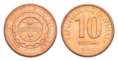 Филиппины 10 сентимо 2006 KM 270 сталь плакированная медью UNC 4649-638