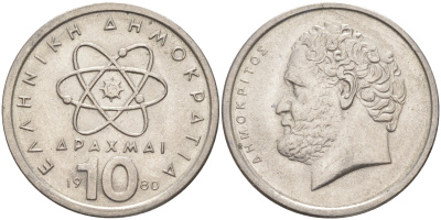 Греция 10 драхм 1980 Демокрит KM 119 медно-никель 25-1114