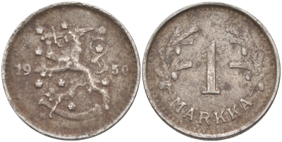 Финляндия 1 марка 1950 H KM 30b железо 219-1156
