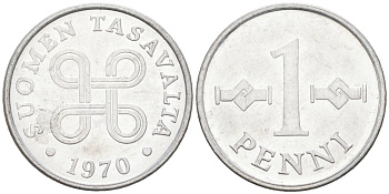 Финляндия 1 пенни 1970 KM 44а алюминий 4564-857