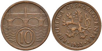 Чехословакия 10 геллеров 1933 KM 3 медь цинк 4152-713
