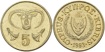 Кипр 5 центов 1993 KM 55.3 никель латунь 4141-1041