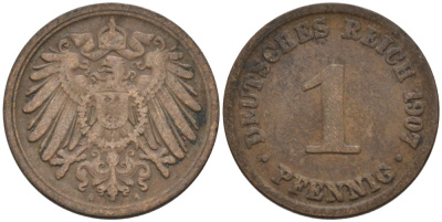 Германия 1 пфенниг 1907 A KM 10, J. 10 медь 4567-1242