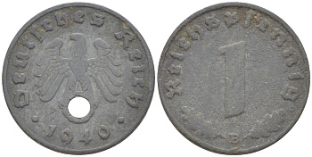 ГЕРМАНИЯ 1 РЕЙХСПФЕННИГ 1940 В KM 97, J. 369 цинк 4181-514