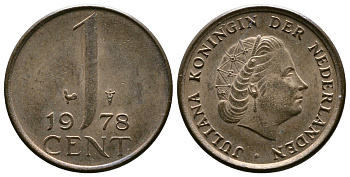 НИДЕРЛАНДЫ 1 ЦЕНТ 1978 ЮЛИАНА KM 180 бронза 75-816