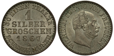 ПРУССИЯ 1 ЗИЛЬБЕРГРОШ 1867 A KM 485 серебро 00-00