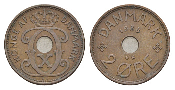 Дания 2 эре 1938 N, Кристиан X (1912-1947) KM 827 бронза 4639-761