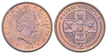 Остров Мэн 2 пенса 1990 KM 208 бронза UNC 4624-335