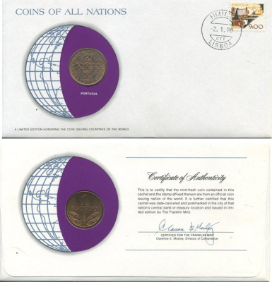 ПОРТУГАЛИЯ 1 ЭСКУДО 1979 монета в конверте с маркой и спецгашением UNC 4294-12-3