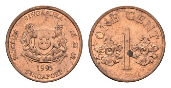 Сингапур 1 цент 1995 KM 98 цинк плакированный медью UNC 4674-836
