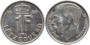 ЛЮКСЕМБУРГ 1 ФРАНК 1988 ВЕЛИКИЙ ГЕРЦОГ ЖАН KM 63 никель сталь 4396-1142