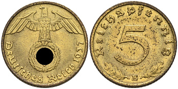 Германия 5 рейхспфеннигов 1937 E KM 91, J. 363 алюминиевая бронза 4567-1039