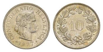 Швейцария 10 раппенов 1977 KM 27 медно-никель 4625-655