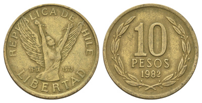 Чили 10 песо 1982 KM 218 латунь 4689-241