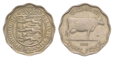 Гернси 3 пенса 1959 Генсийская Корова KM 18 медно-никель 4656-1114