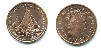 ОСТРОВ МЭН 2 ПЕНСА 2000 PMM AA ПАРУСНИК KM 1037 бронза сталь UNC 04-434