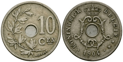 Бельгия 10 сантимов 1904 Belgie KM 53 медно-никель 4172-1126