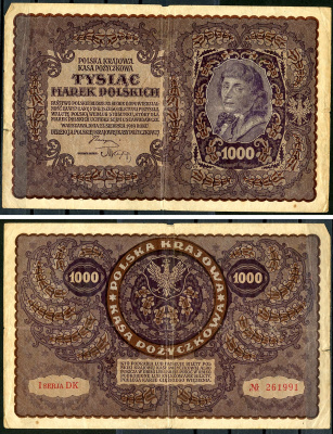 Польша 1000 марок 1919 23 августа 1919, I серия, портрет Костюшко, серия DK Pick 29 (1) бумага    6287-31-1