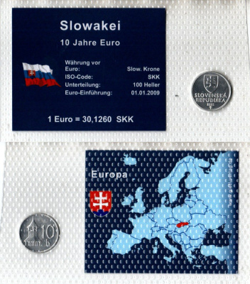 Словакия 10 геллеров 2002 в красочной упаковке с информацией о стране KM 17 алюминий UNC 2-6-3-54