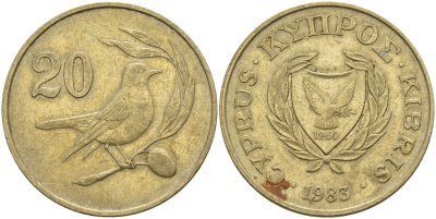 Кипр 20 центов 1983 птичка KM 57.1 никель латунь 4140-721