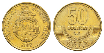 Коста-Рика 50 колонов 2002 KM 231.1a алюминиевая бронза UNC 4642-935