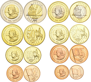 Ватикан набор из 8 монет 2007 probe, essai, европробники большого формата, в капсулах и буклете, Бенедикт XVI PROOF 3-6-4-43