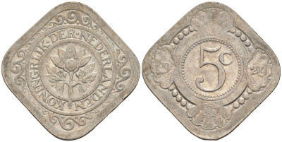 Нидерланды 5 центов 1929 Вильгельмина (1890-1948) KM 153 медно-никель 4592-842