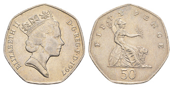 Великобритания 50 пенсов 1997 Елизавета II (1952-2022) KM 940.2, Spink 4351 (H7) медно-никель 4638-753