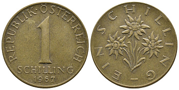 Австрия 1 шиллинг 1967 KM 2886 алюминиевая бронза 51-2225