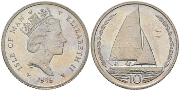 Остров Мэн 10 пенсов 1996 Елизавета II (1952-2022) KM 591 медно-никель UNC 4619-135