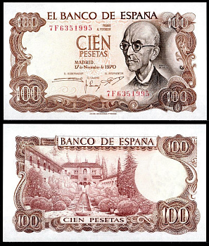 Испания 100 песет 1970 Pick 152 a бумага UNC (пресс) 8621-22-1-2