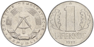 ГДР 1 пфенниг 1975 A KM 8.1 алюминий 112-664