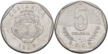 Коста-Рика 5 колонов 1985 B.C.C.R. KM 214.2 нержавеющая сталь 82-1011
