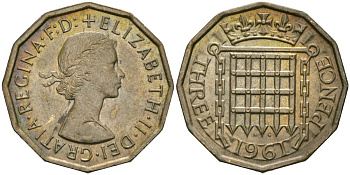 Великобритания 3 пенса 1961 Елизавета II (1952-2022) KM 900, Spink 4153 никель латунь aUNC 4579-212