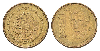Мексика 20 песо 1988 Мо, Гуаделупе Виктория KM 508 латунь 4636-531