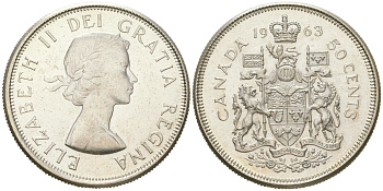 Канада 50 центов 1963 Елизавета II (1952-2022) KM 56 серебро UNC 68-847