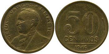 Бразилия 50 сентаво 1946 KM 557a алюминиевая бронза 4575-1041