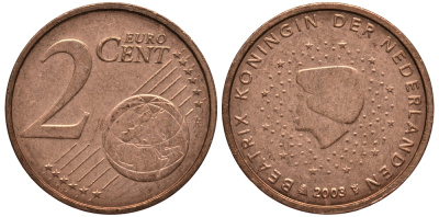 Нидерланды 2 евроцента 2003 Беатрикс (1980-2013) KM 235 сталь плакированная медью 4181-435