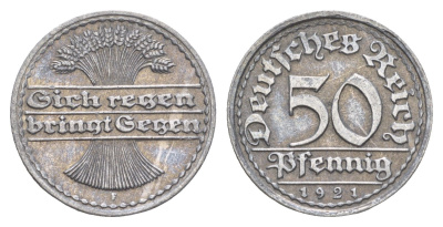 Германия 50 пфеннигов 1921 F KM 27, J. 301 алюминий 4538-632