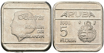Аруба 5 флоринов 1996 Беатрикс (1980-2013) KM 12 стал плакированная никелем 4619-435