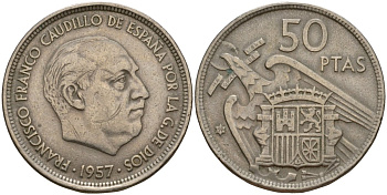 Испания 50 песет 1957 (59) Франсиско Франко (1939-1975) KM 788 медно-никель 4599-115