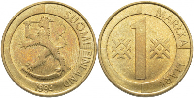 ФИНЛЯНДИЯ 1 МАРКА 1994 M KM 76 алюминиевая бронза 4448-352