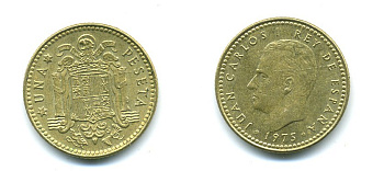 Испания 1 песета 1975 (79) Хуан Карлос I (1975-2014) KM 806 алюминиевая бронза 54-416