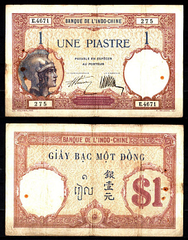 Французский Индокитай 1 пиастр ND (1921-1931) Pick 48 b бумага 7376-19-2-2