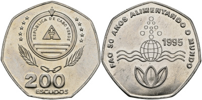 Кабо-Верде 200 эскудо 1995 50 лет FAO KM 34 медно-никель UNC 59-345