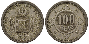 ПОРТУГАЛИЯ 100 РЕЙС 1900 КАРЛОС I (1889-1908) KM 546 медно-никель 77-741