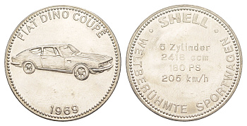 Германия жетон Shell - Знаменитые спортивные автомобили - Fiat Dino Coupe 1969 ND диаметр 29,6 мм, вес 9,8 гр сталь плакированная никелем 4175-857