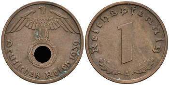 Германия 1 рейхспфенниг 1939 A KM 89, J 361 бронза 4396-1061